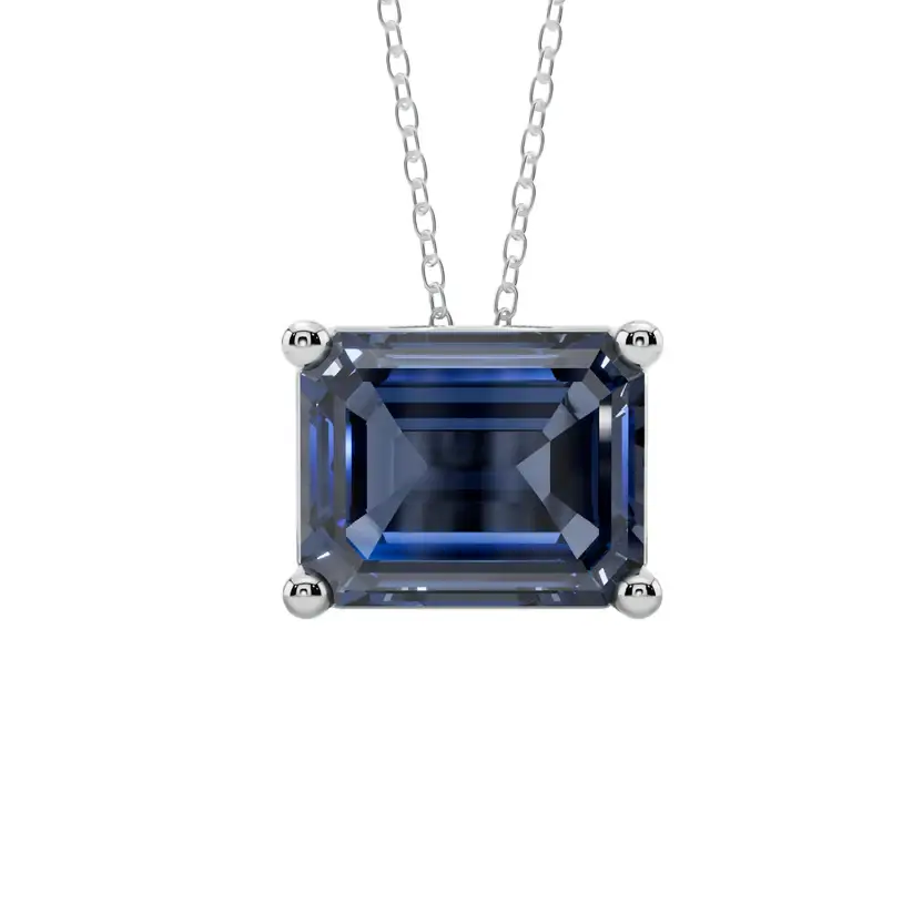 Blue Emerald Solitaire Semi Silver Pendant Necklace : EMLD-BLU-10-SM-W-C