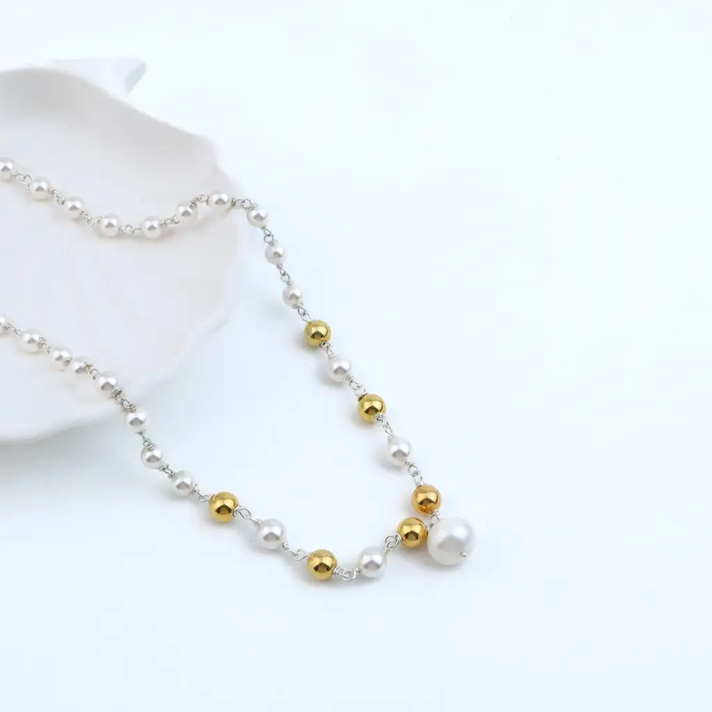 Pearl Ganthan Necklace With Gold Plated Silver Beads : 45046423