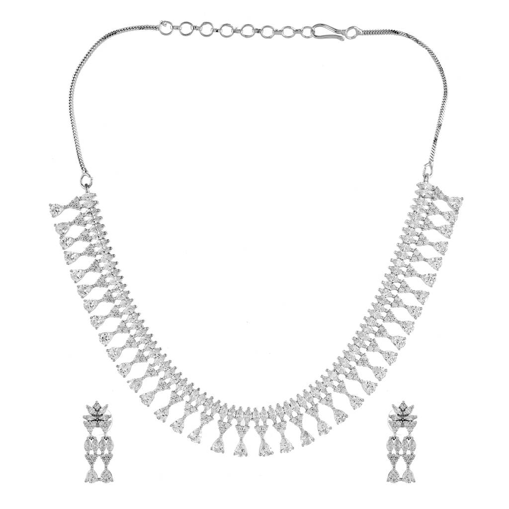 Sparkling Elegance Teardrop Treasure American Diamond Necklace : 8905124533880
