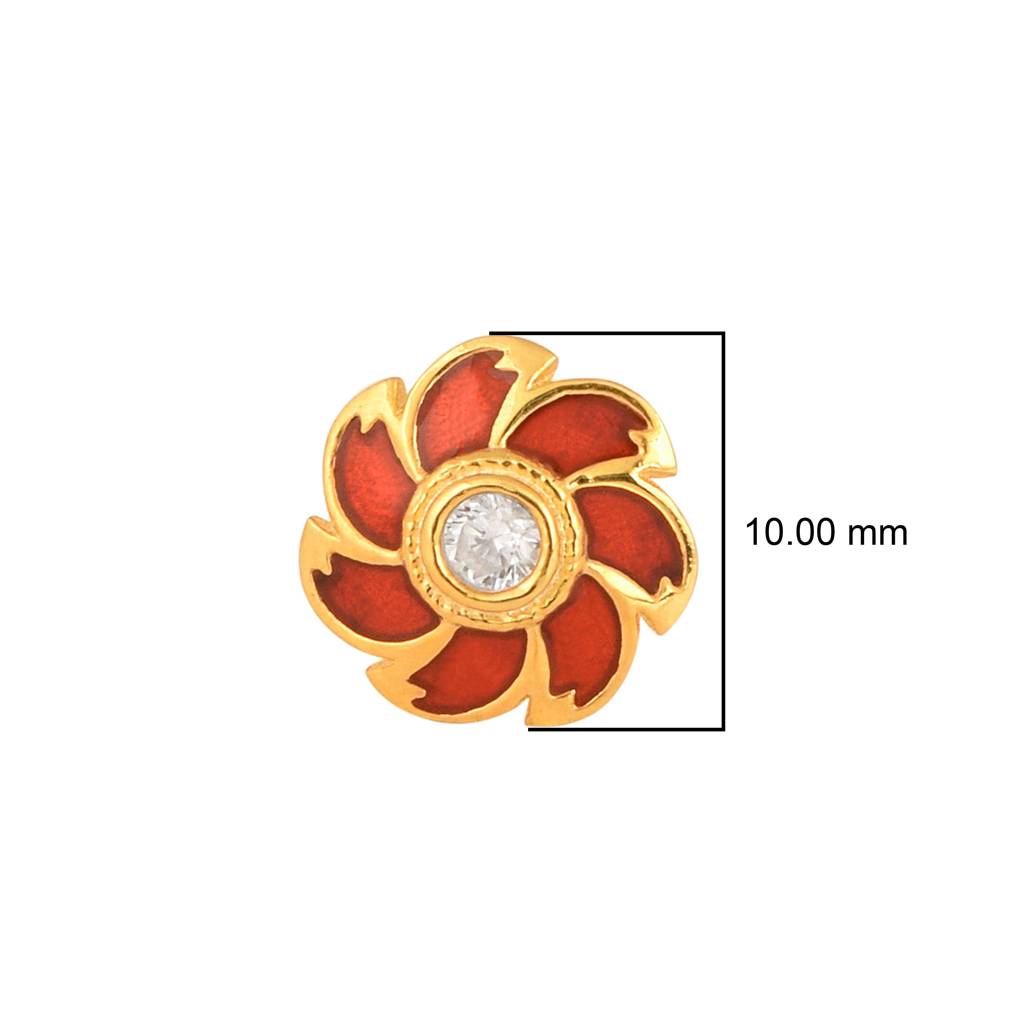 Enamel Floral Nose Pin - Sterling Silver Gold Plated : NP-00033_925S_YG_WCZ_RED