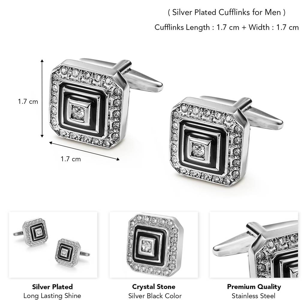 Silver Plated Crystal Studded Cufflinks Classic Formal Accessories Jewellery For Men : PX9CL157BL