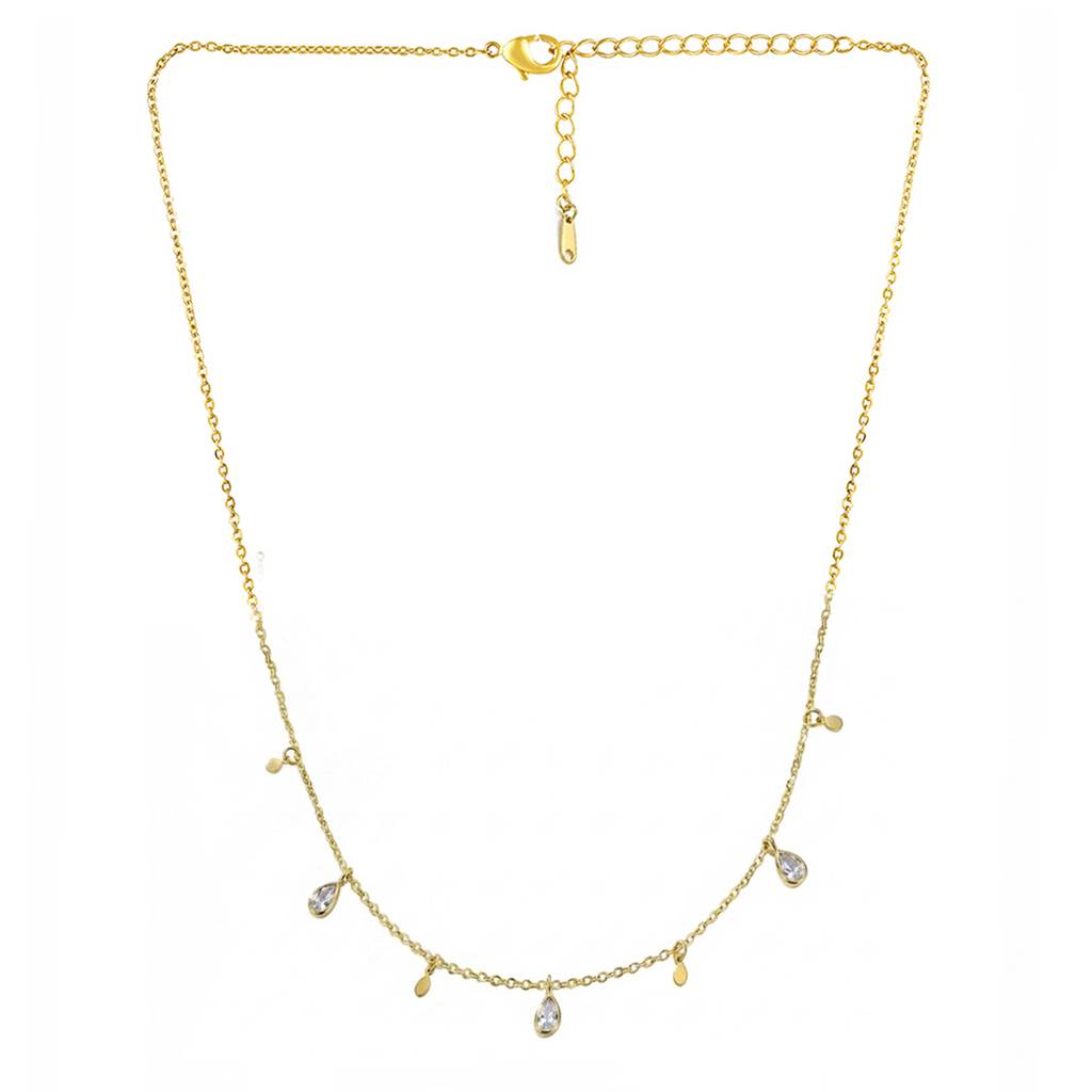 Crystal Studded Gold Plated Fancy Chain Necklace Jewellery For Women & Girls : PX9N270GW