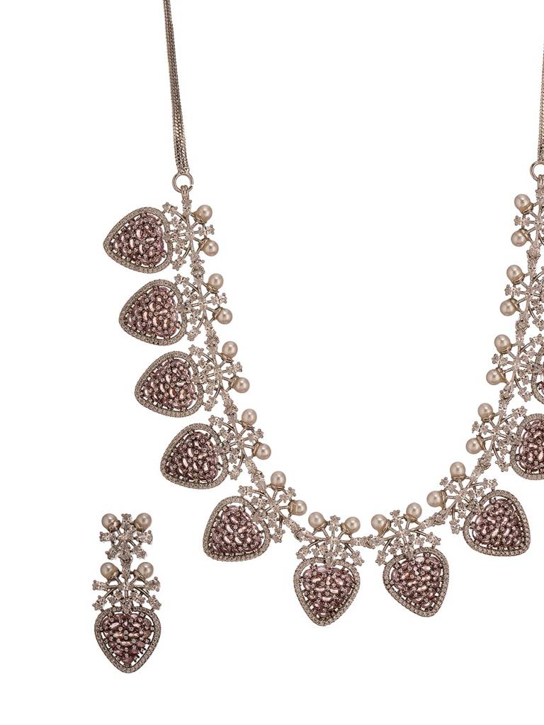 Antique Silver Plated Pearl Studded Cocktail Bridal Statement Jewellery Set : SJNK2990