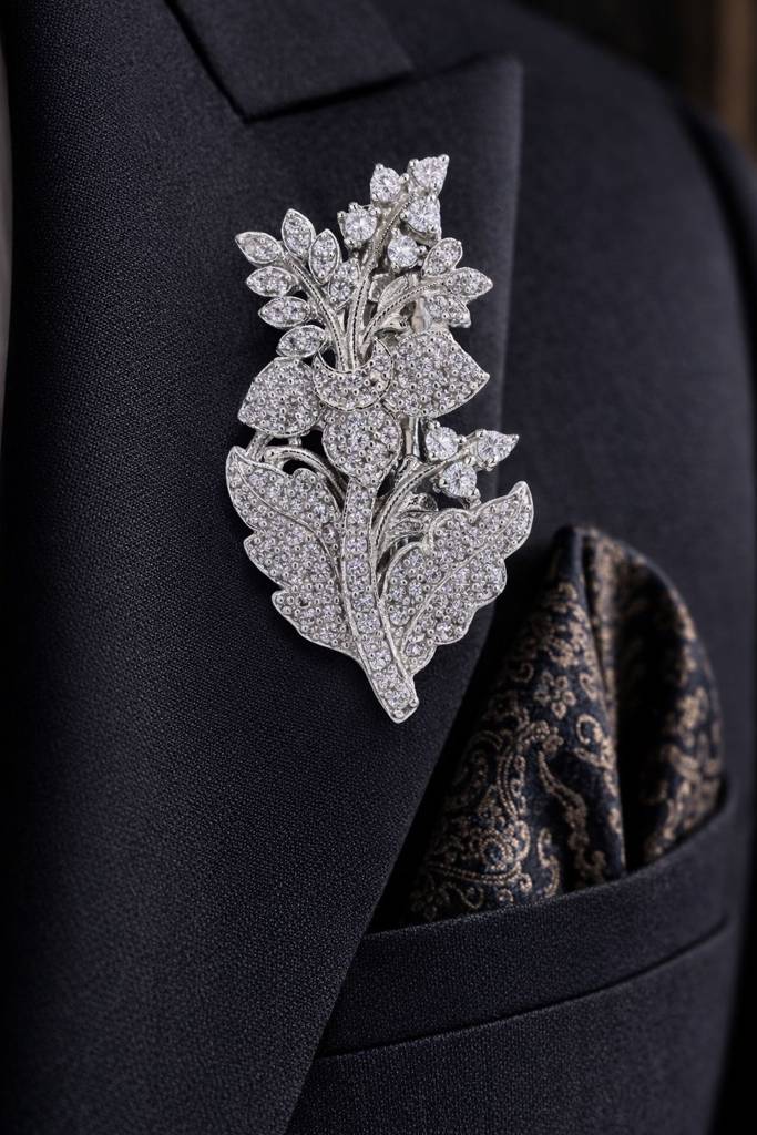 Diamond Studded Intricate Floral Unisex Brooch For Men And Women : 900017