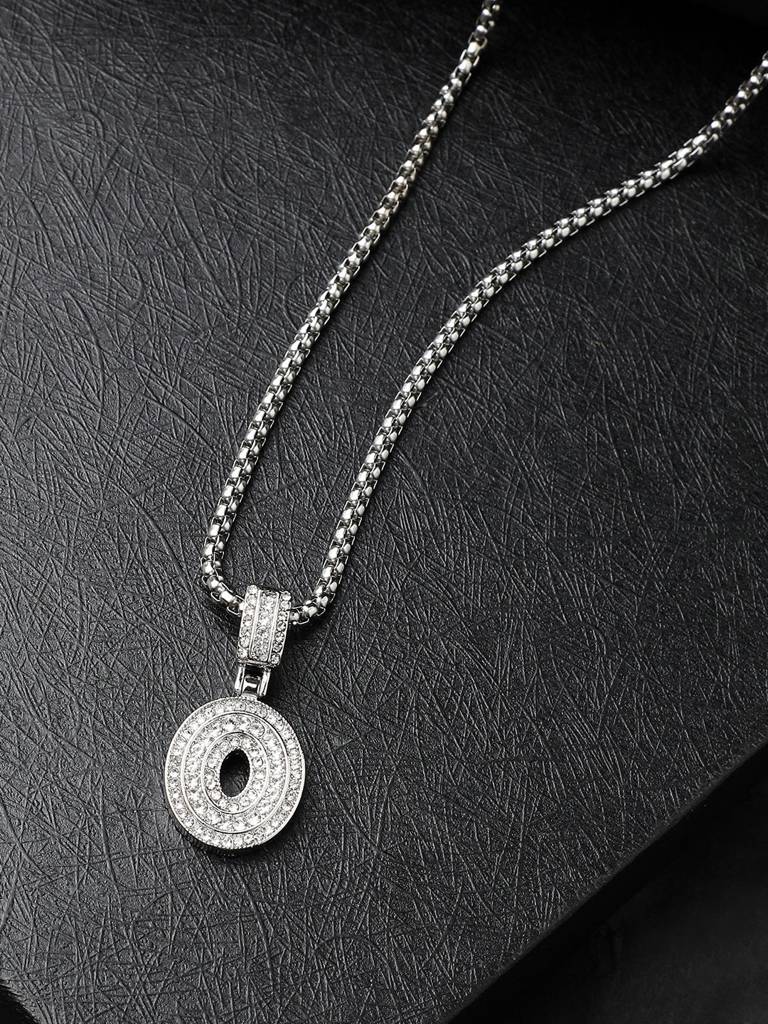Men'S Embellished Alphabet Pendant Necklace - Silver : FANC1071-O