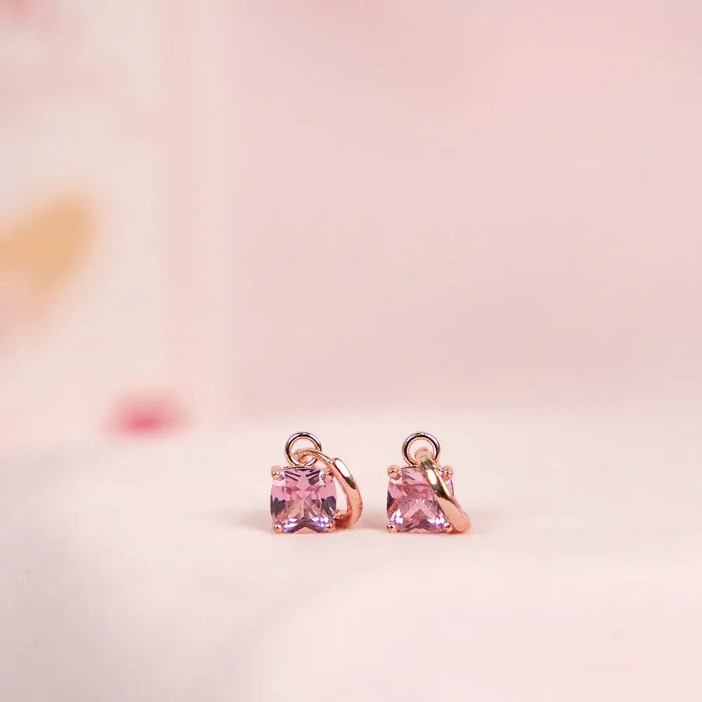 Pink Heart Dainty Necklace And Cupid'S Gem Earrings Set For Mother : NEC-251-G-PNK-3
