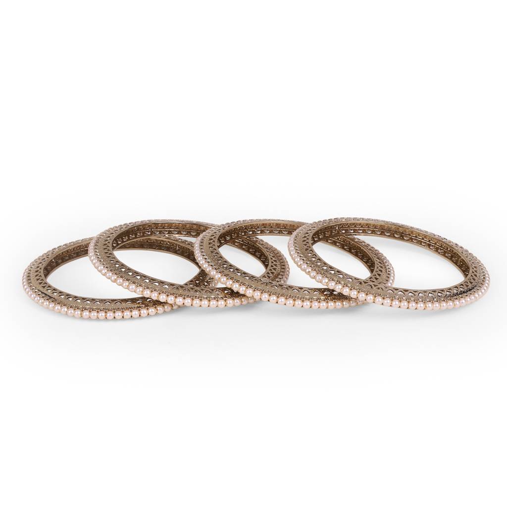 Glimmery Pearl Antique Gold Plated Set Of 4 Bangles For Women : 6BG172_210
