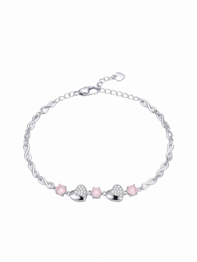 925 Silver Elara Pink Heart Charm Bracelet For Women : BR-77