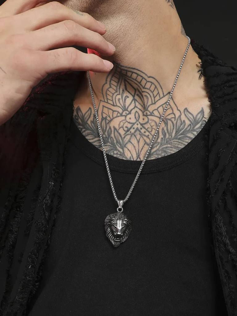 Men'S Lion Pendant Necklace - Silver : FAPD1088