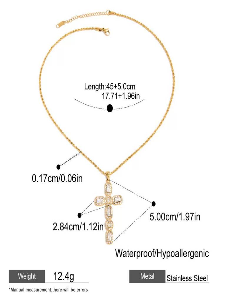 Mens Zircon Cross Pendant Necklace Waterproof Anti-Tarnish 18K Gold Plated : AWX0925P2040WH_M_RE