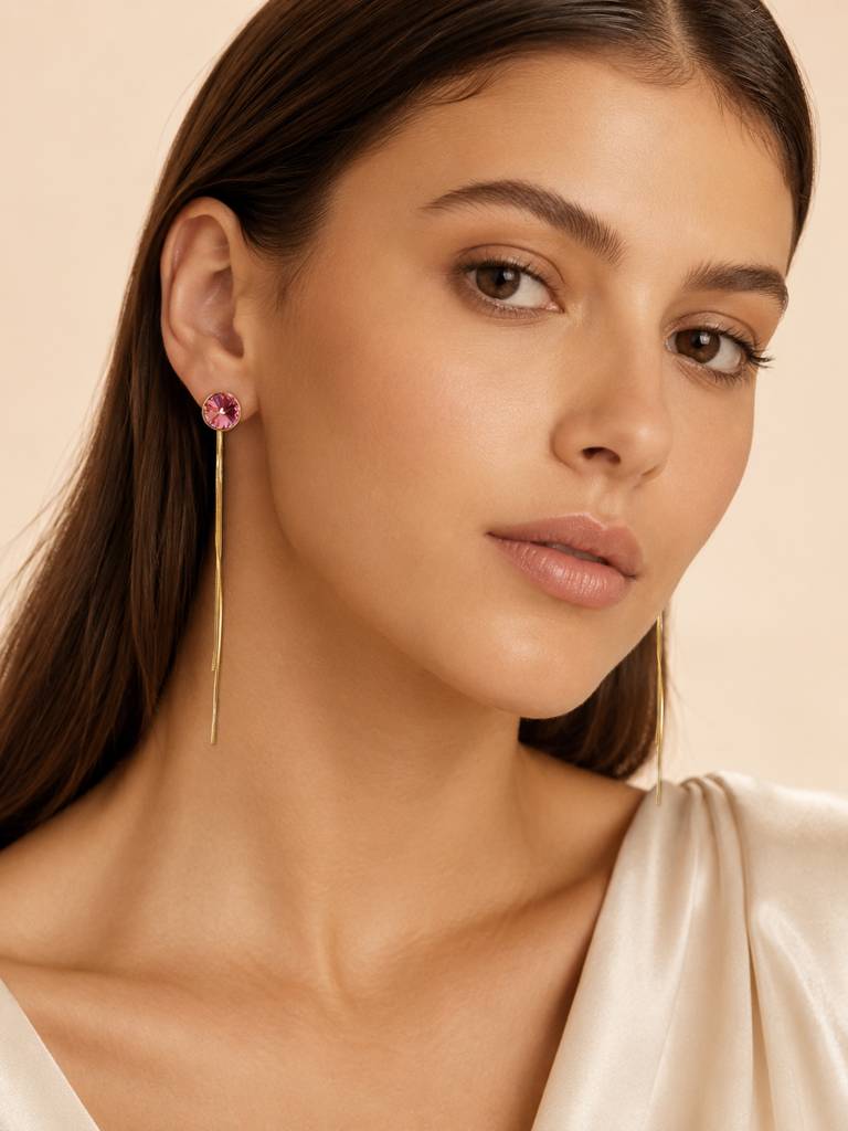 Gold Plated Drop Earrings With Crystal : AN-LJ-PI-0135-DE