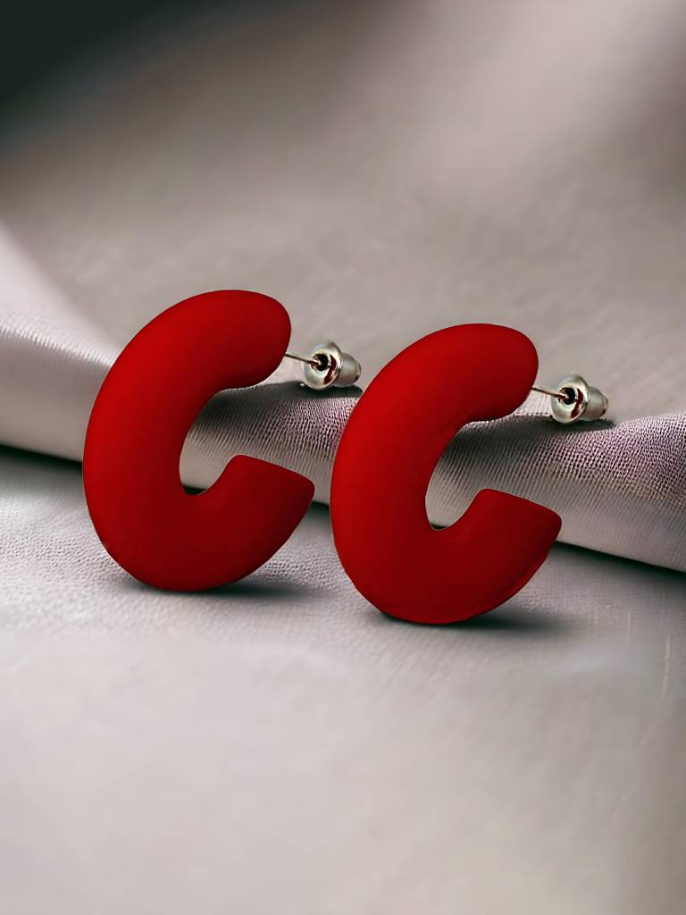 4 Pairs Combo Earrings- Multi Color Plastic Studs And C Shaped And J Shape Drops : 190-CHEX-1016-4