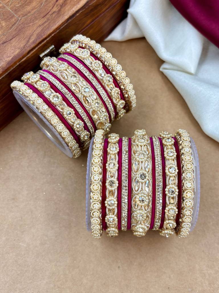 Velvet Bangles Set | Elegant Traditional Party Wear Bangles : HB-40-24-RANI