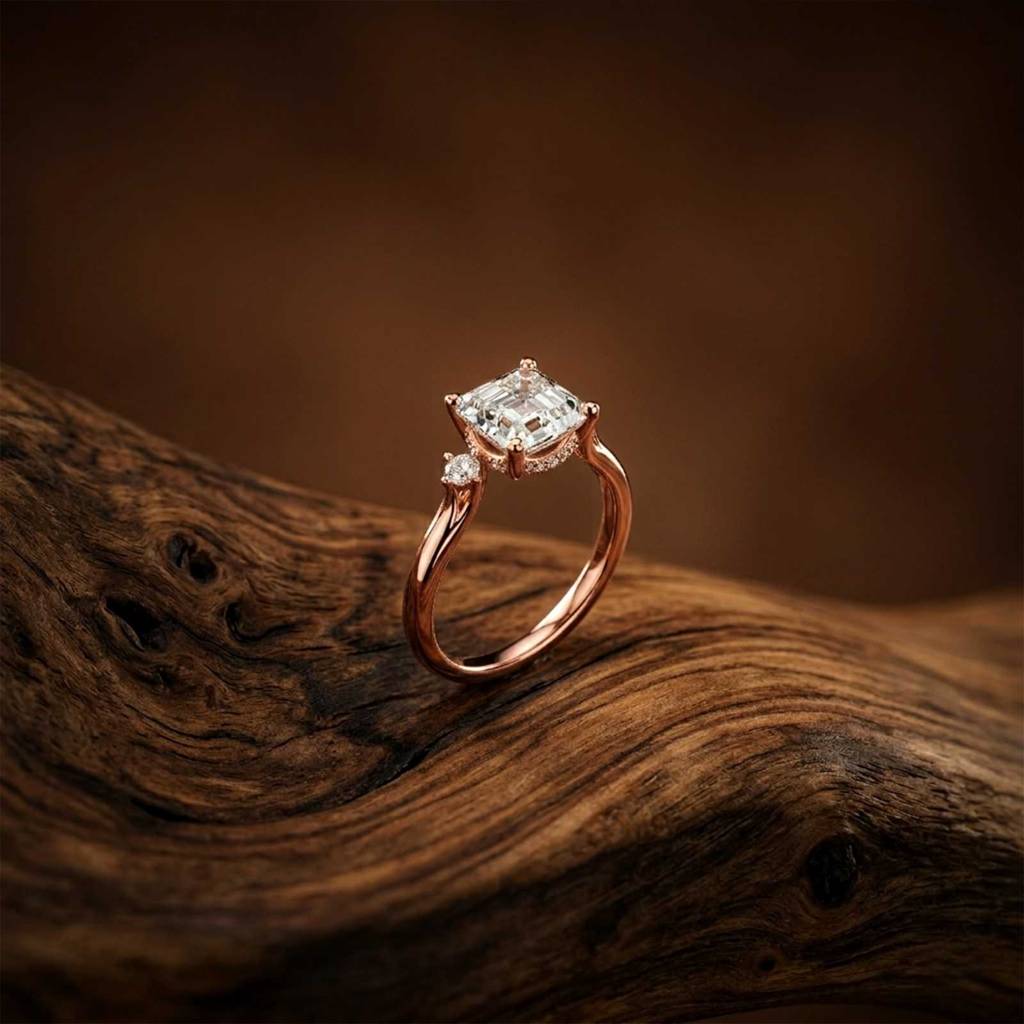 2.58Ct Moissanite Asscher Cut Three Stone Ring : ZLM-10030R-10N
