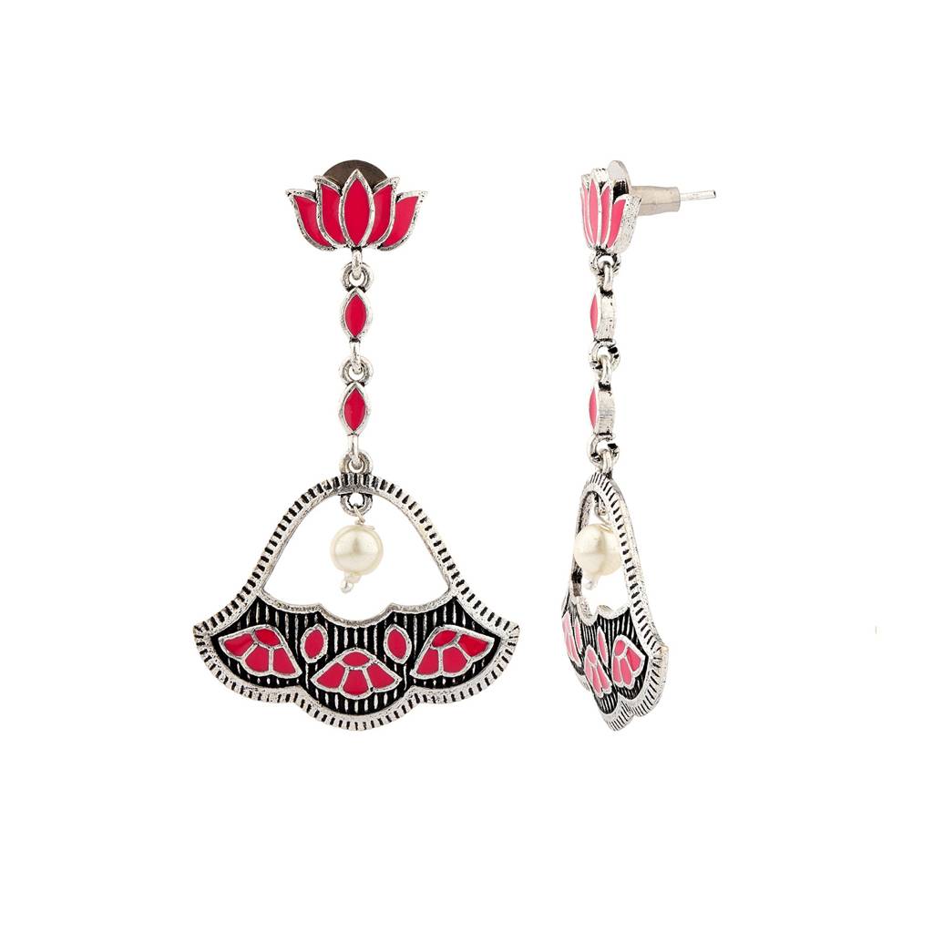 Madhubani Phoolkari Fables Oxidised Enamel Earrings : 8905124560855