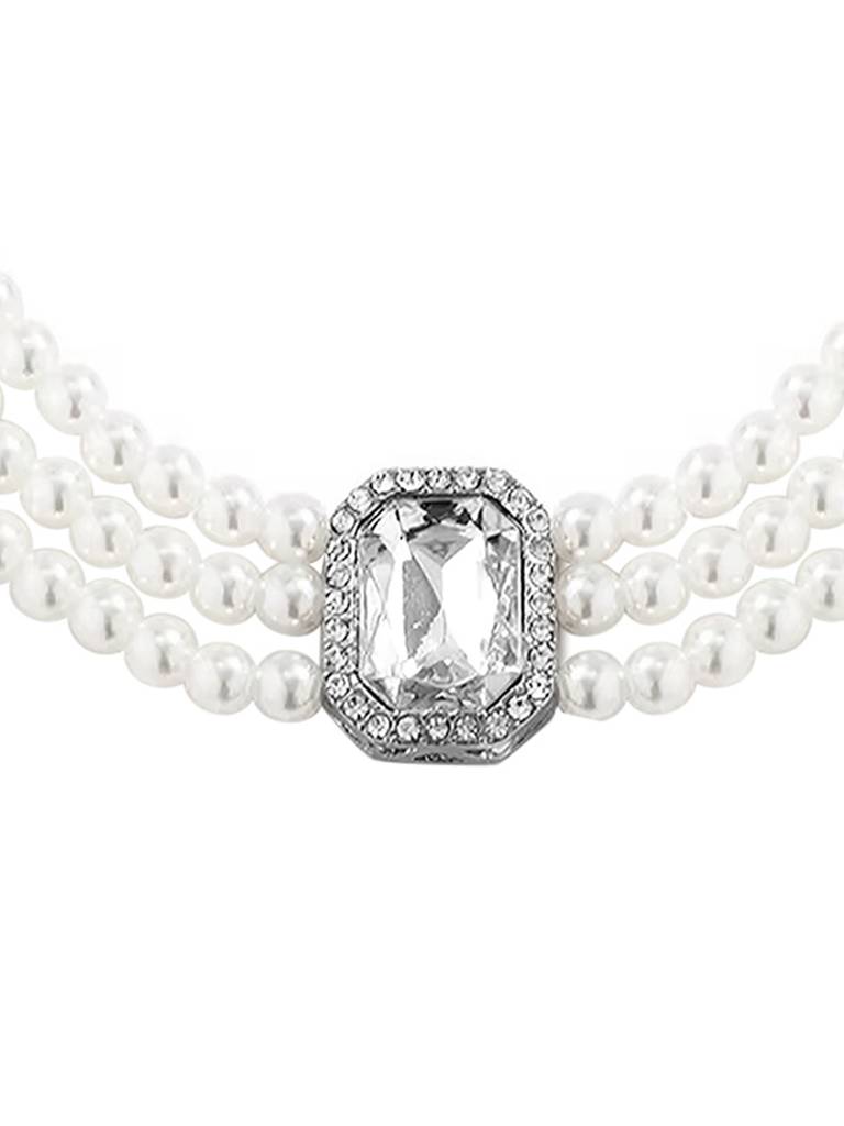 Peora Silver Plated White Beads & Synthetic Stone Studded Necklace Ethnic Jewellery Gift For Women & Girls : PX9N75