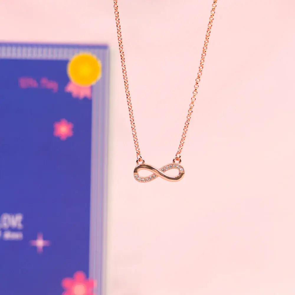 Infinity Mother'S Love Golden Crystal Necklace And Bracelet : NBC-257-G-WHT-2