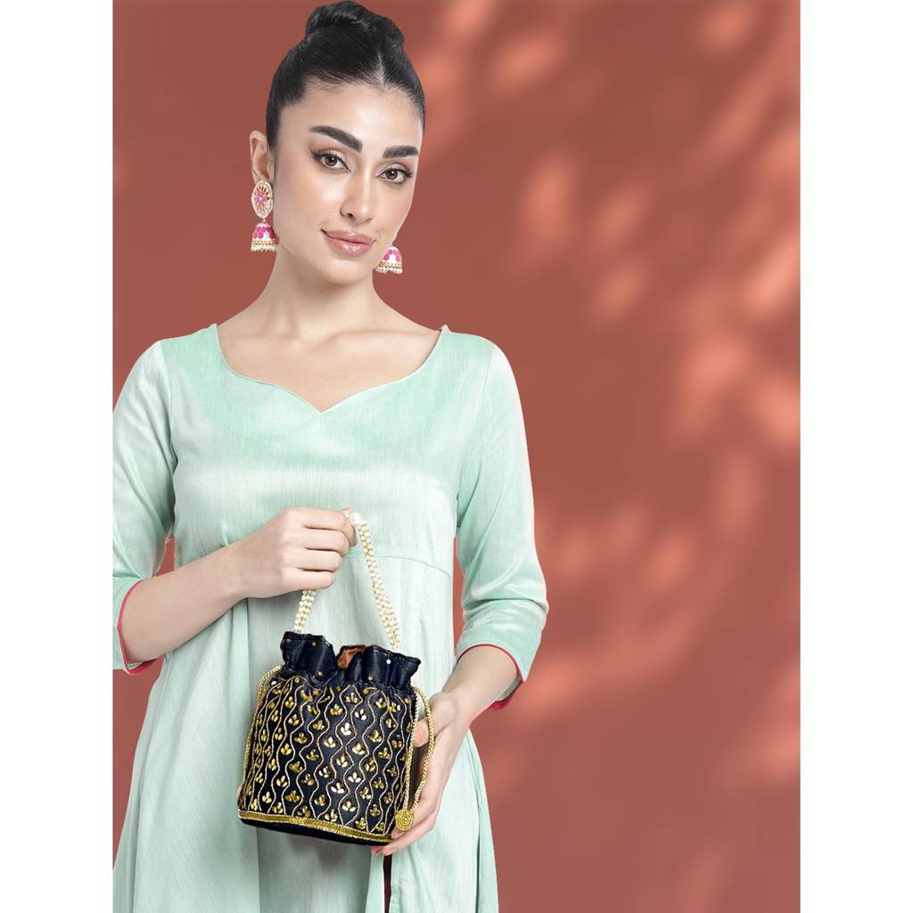 Potli Bag For Women Handmade Evening Wristlet Handbag Stylish Bridal Purse Fashion Bag For Girls (P88B) : P88B