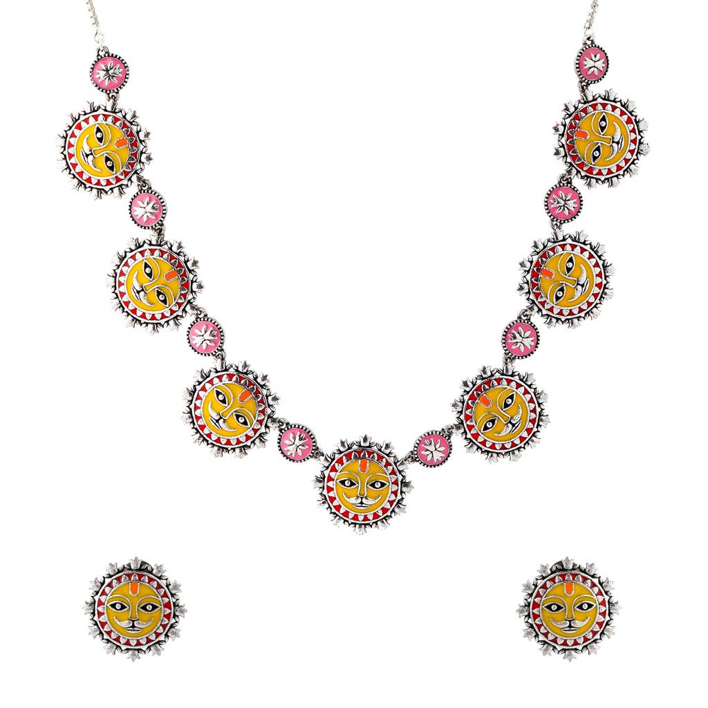 Madhubani Surya Sutra Oxidised Enamel Necklace Set : 8905124560770