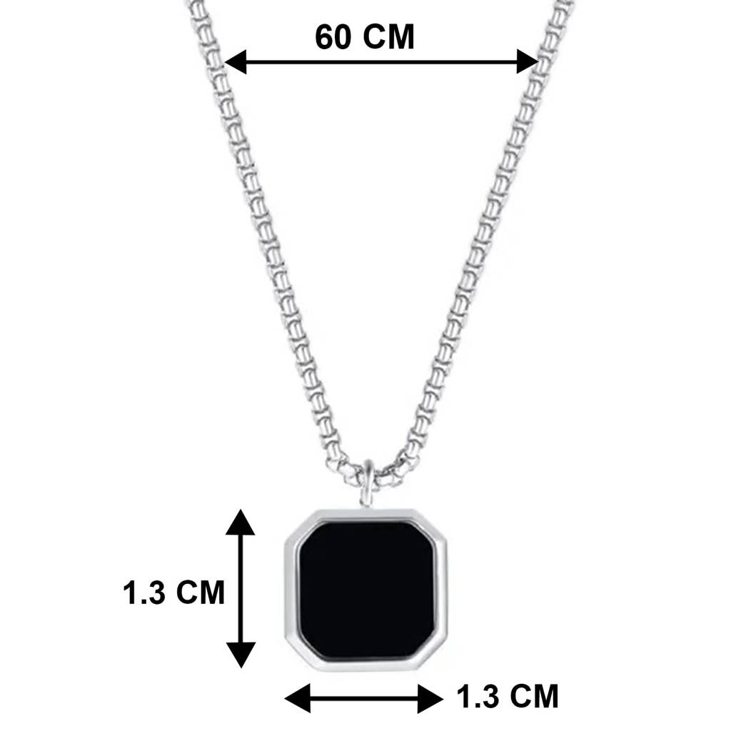 Silver Plated Black Hexagon Shape Pendant Chain Necklace Fashion Casual Jewellery For Men, Gifts For Men : PX9P52