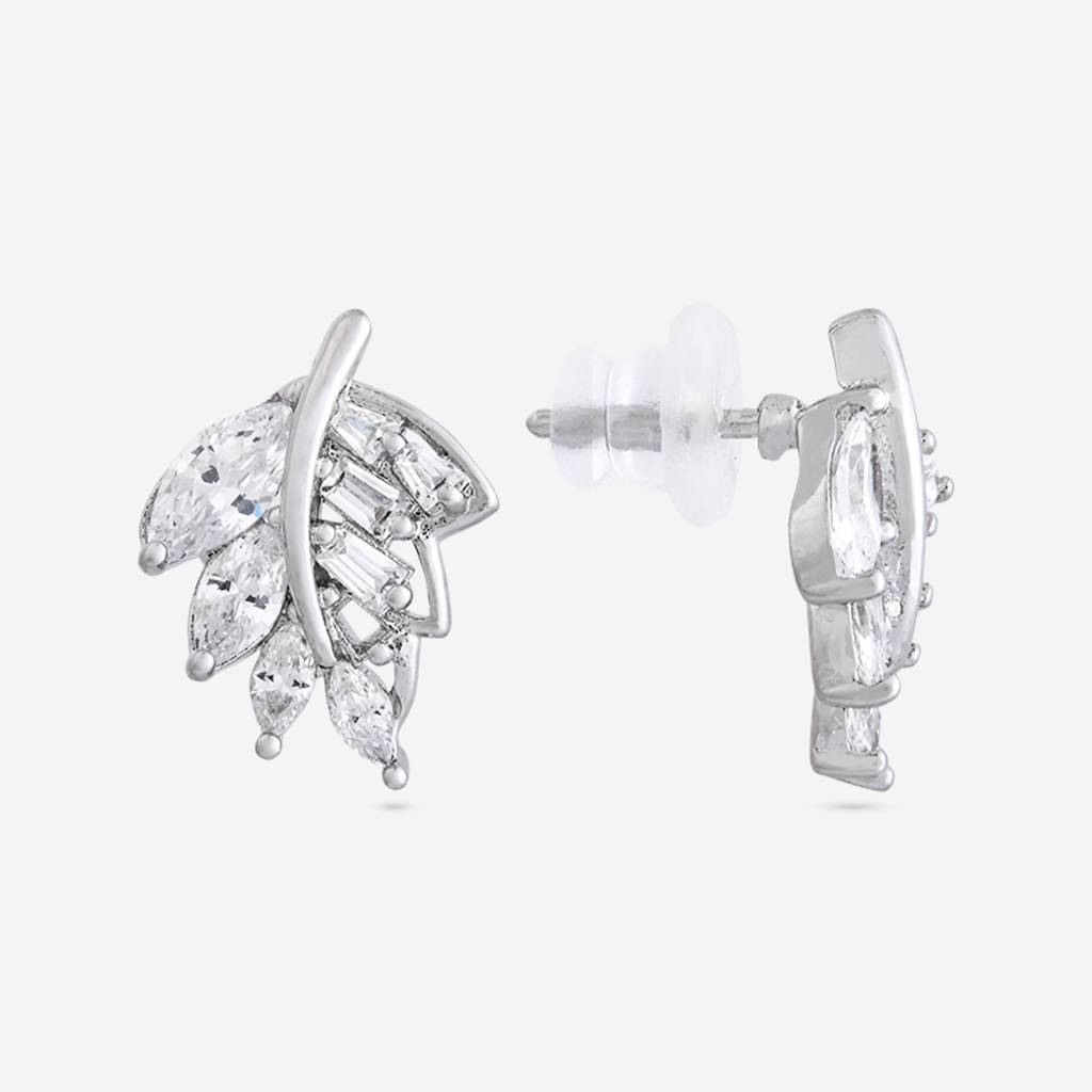 White - Plated Casual Wear Trendy Zircon Earring - 466982 : 466983