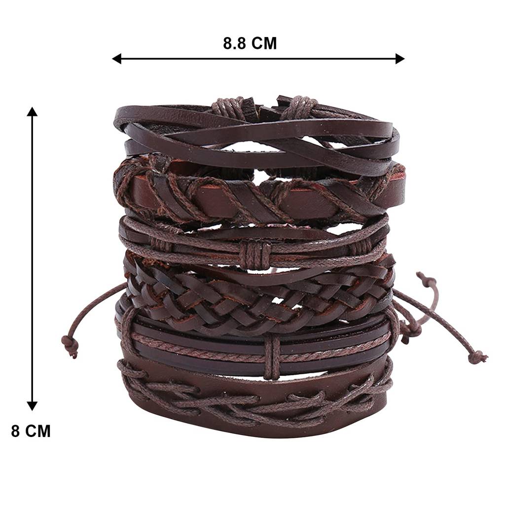 Brown Leather Bracelet Set Of 6 Handcrafted Stylish Design Fashion Jewellery For Men & Boys (Px9Lb33) : PX9LB33