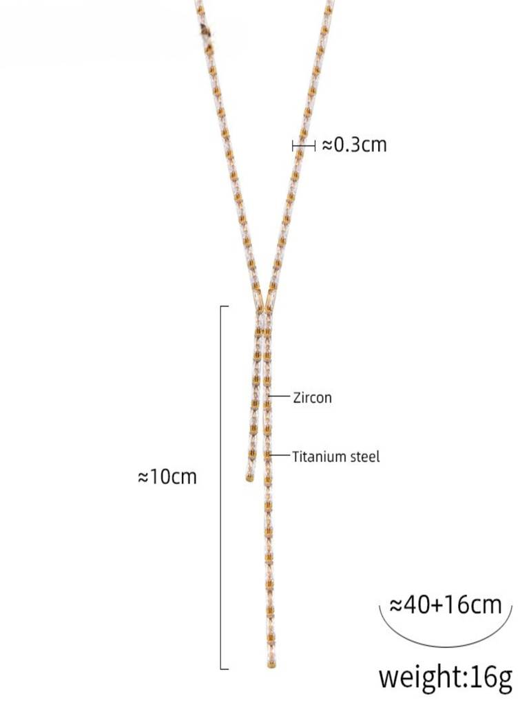 Tassel Zircon Lariat Necklace For Women Anti-Tarnish Waterproof 18K Gold Plated : ALL1125N1843WH
