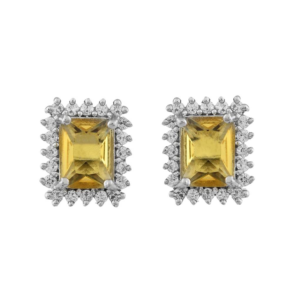 Sparkling Elegance Yellow American Diamond Studs Earrings : 8905124532883