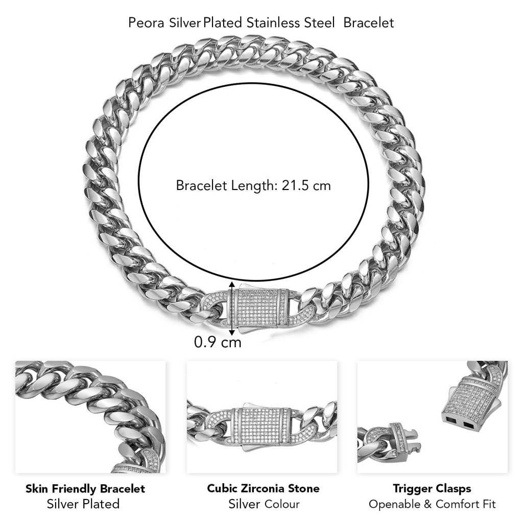 Silver Plated Cuban Link Chain Pattern Openable Bracelet Jewellery For Men & Boys : PX5SB81S