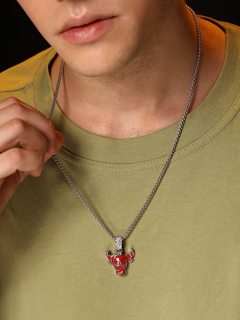 Men'S The Bull Pendant Necklace - Crimson Red : FAPD1118