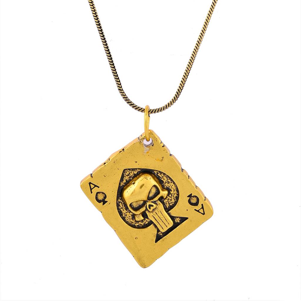 Statement Ace Skull Gold Oxidised Men’S Pendant : 8905124565485