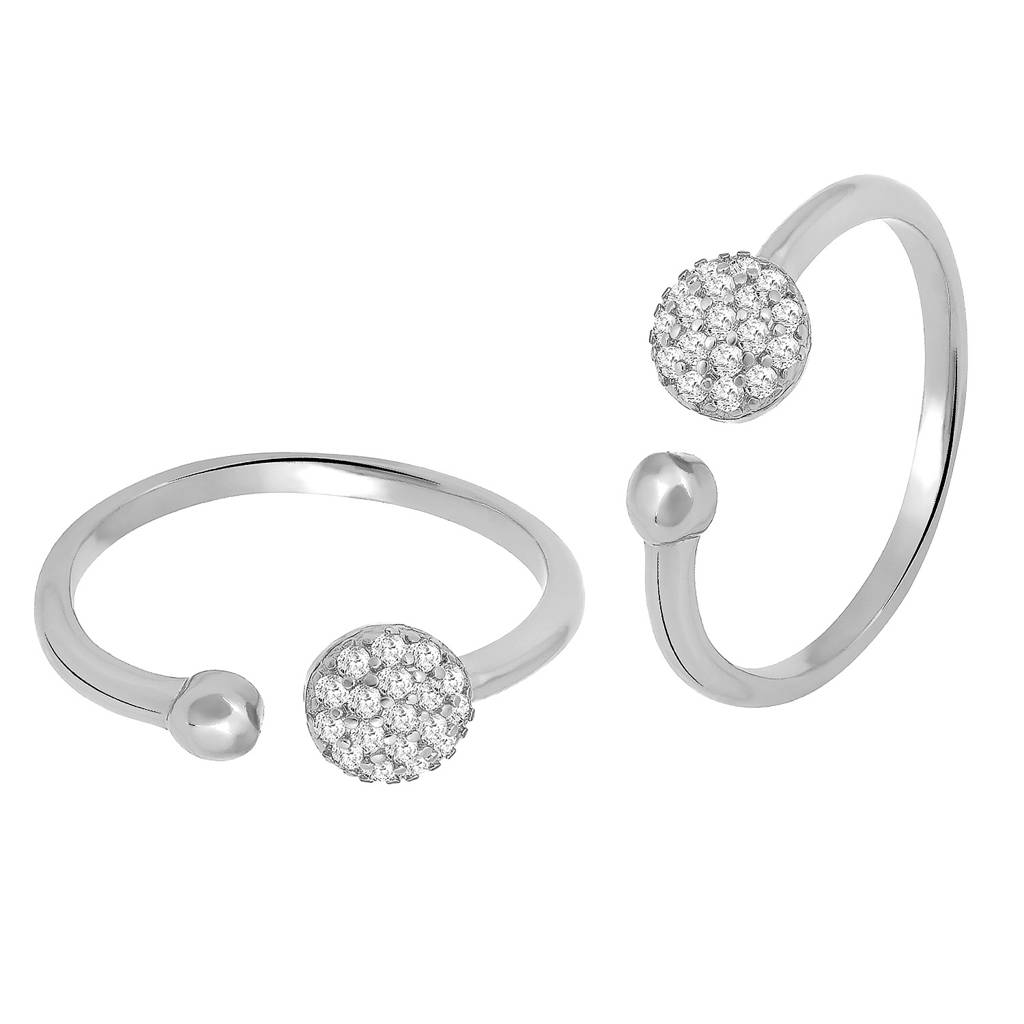 Peora Silver Plated Cz Studded Adjustable Toe Ring Stylish Fancy Bichiya Daily Regular Jewellery For Women : PF30TR14S