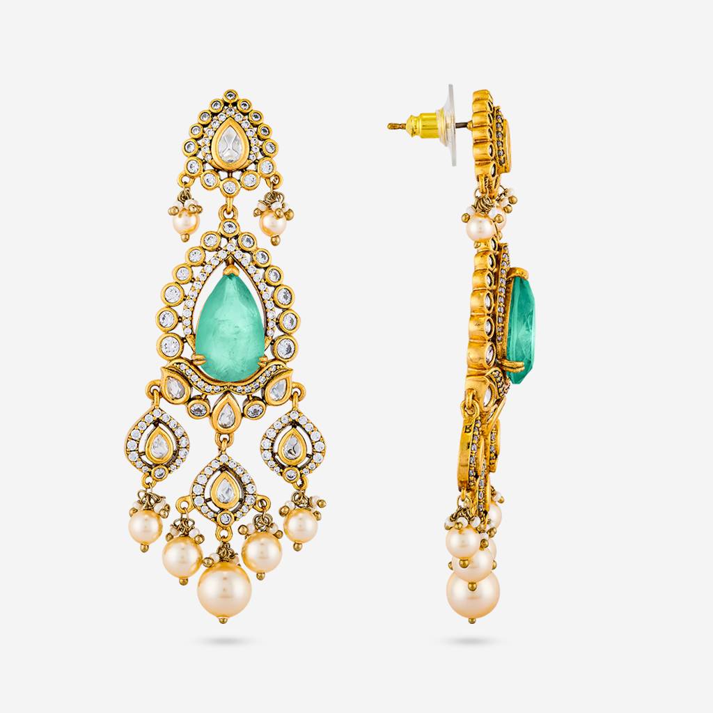 Mint Victorian - Plated Bridesmaid Kundan Earring - 458639 : 458639
