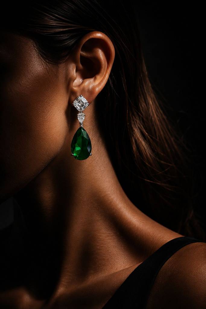 Anti Tarnish Green Emerald Drop Pendant Necklace Set With Earrings For Women | Emerald Green Cz Wedding, Party Wear : 500042_2