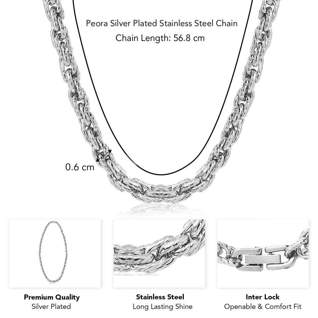 Silver Plated Stainless Steel Cable Chain Necklace Jewellery Gift For Men & Boys : PX9CH118S