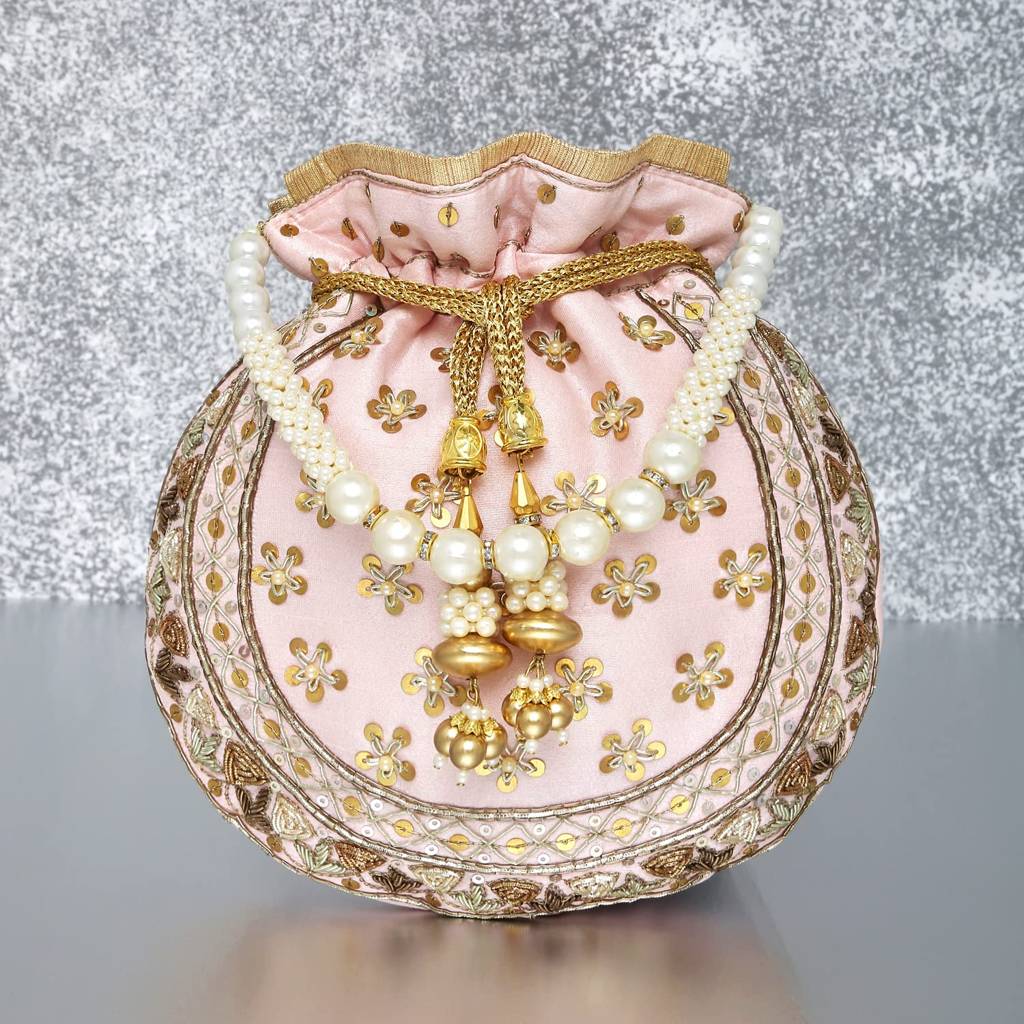 Potli Bags For Women Evening Bag Clutch Ethnic Bride Purse With Drawstring (P54Crm) : P54PK