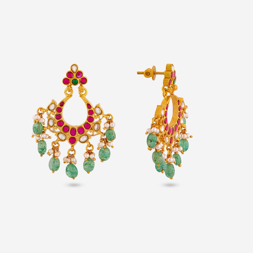 Ruby-Green Gold - Plated Festive Temple Earring - 467834 : 467834