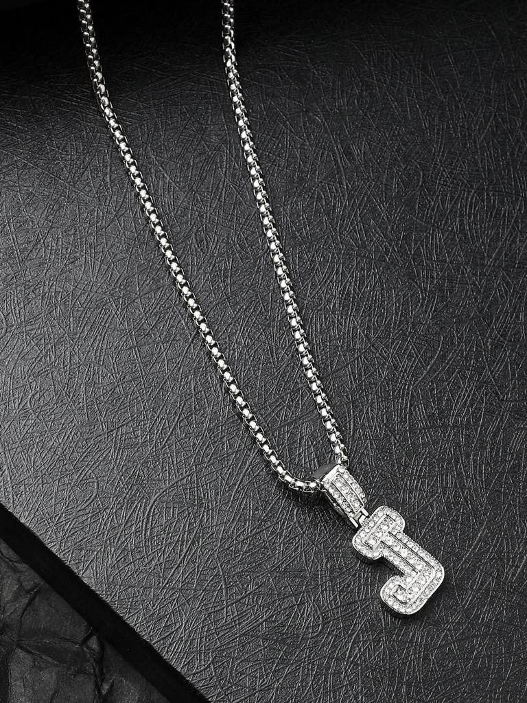 Men'S Embellished Alphabet Pendant Necklace - Silver : FANC1071-J