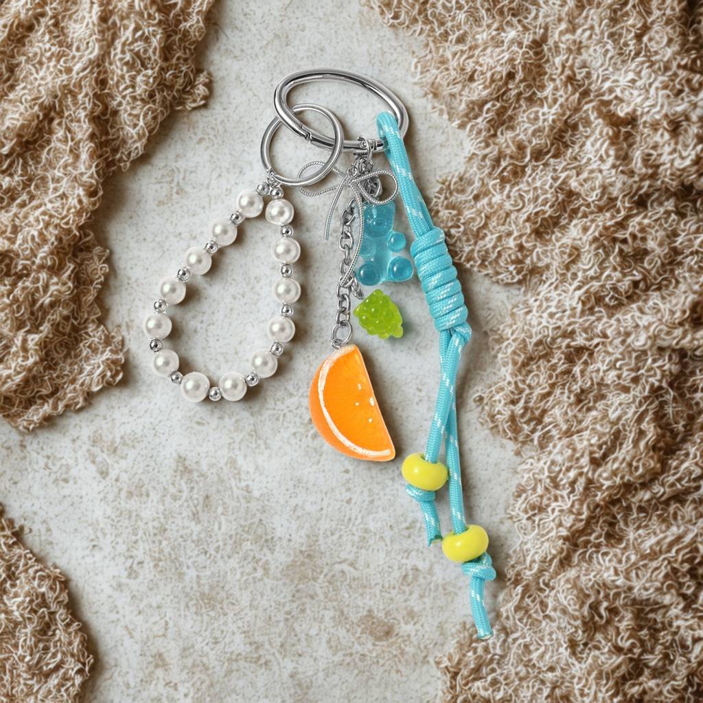 Tropical Fruit Slices & Beads Bag Charm : C-BG-0014-BU