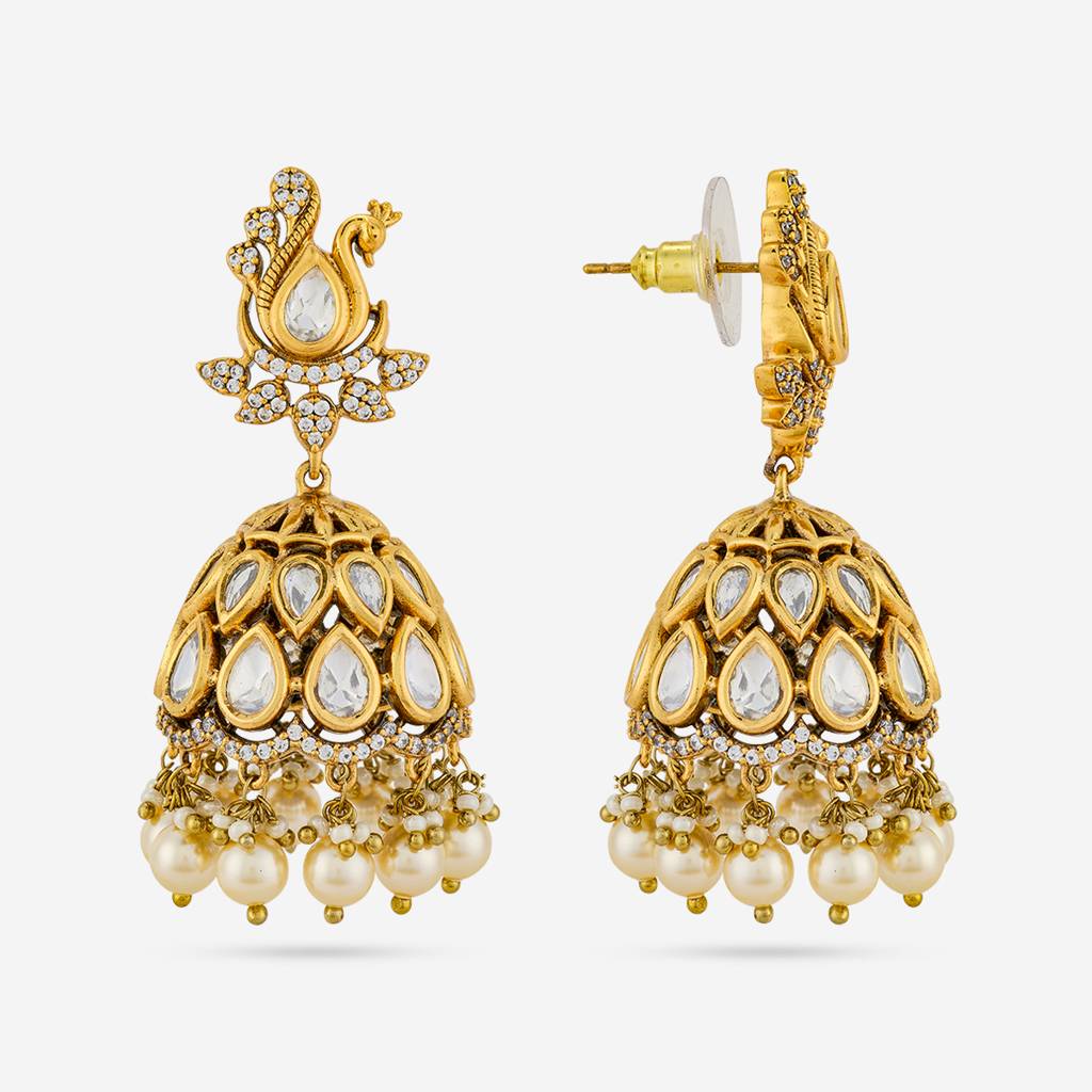 White Victorian - Plated Bridesmaid Kundan Earring - 463842 : 463842