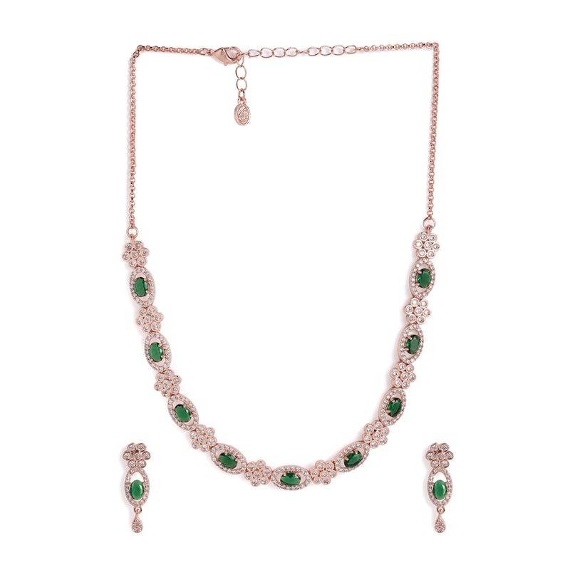 Dazzling Cz Leaf Motif Necklace Set | Festive Ready : AD-884-RGGNNKER