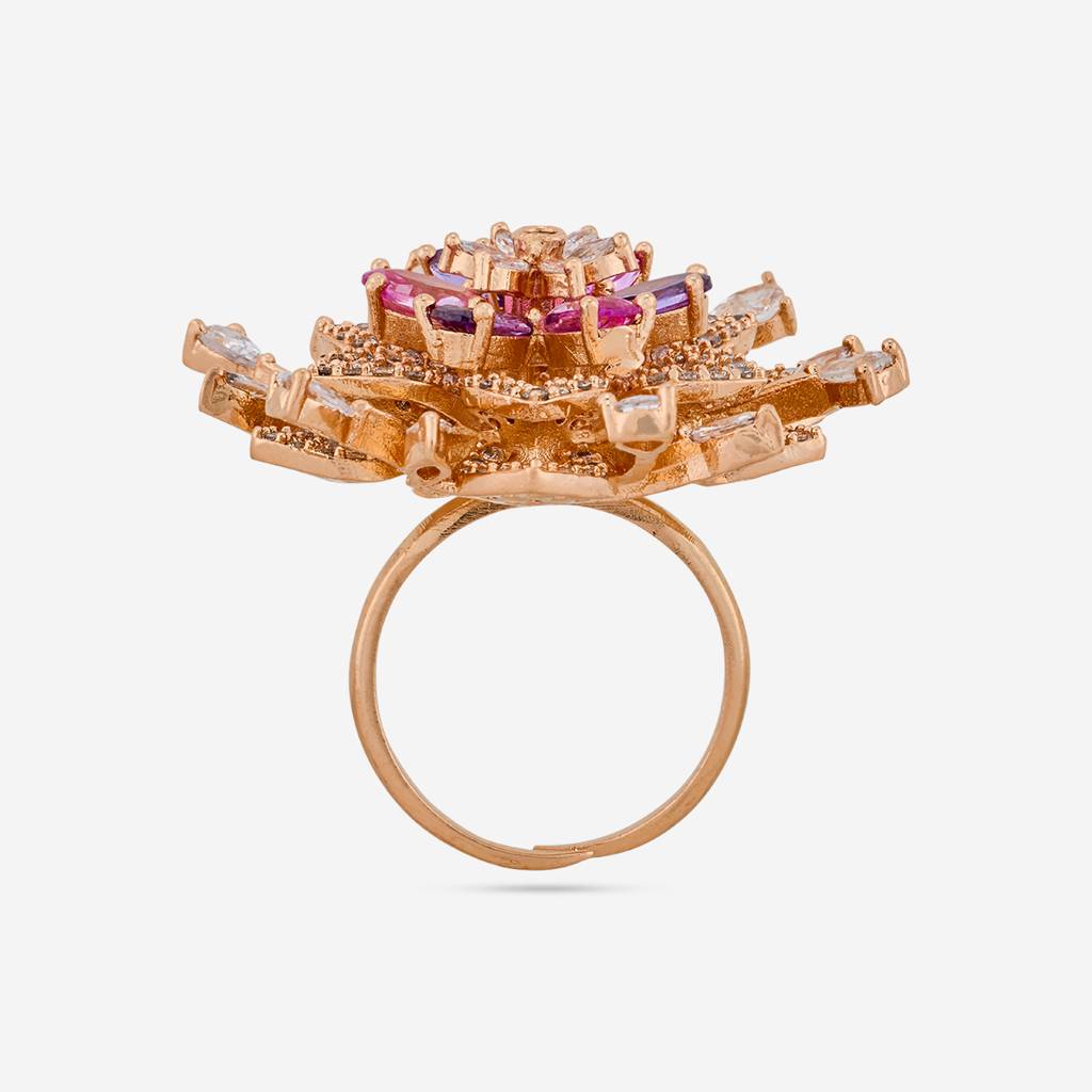 Pink-Lavender Gold-Rose - Plated Party Wear Zircon Finger Ring - 472407 : 472407