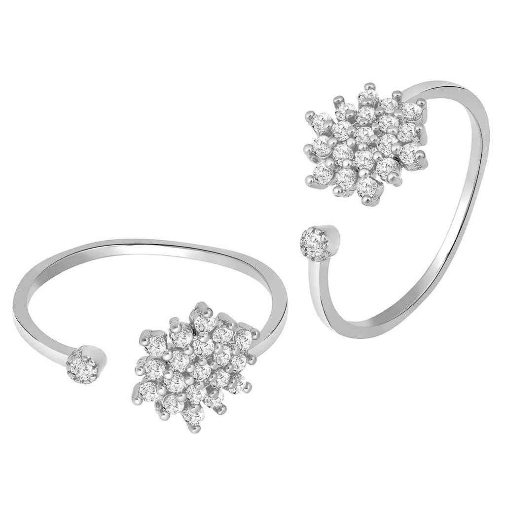 Peora Silver Plated Cubic Zirconia Studded Adjustable Floral Toe Ring Stylish Bichiya Daily Regular Fancy Jeweller : PF30TR18S