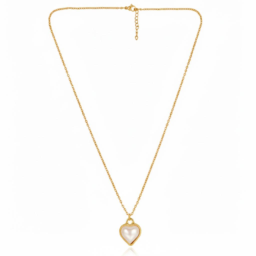 Pearl Studded Heart Shape Pendant Chain Earrings Ring Set Fashion Jewellery For Women & Girls : PX9PS60GW