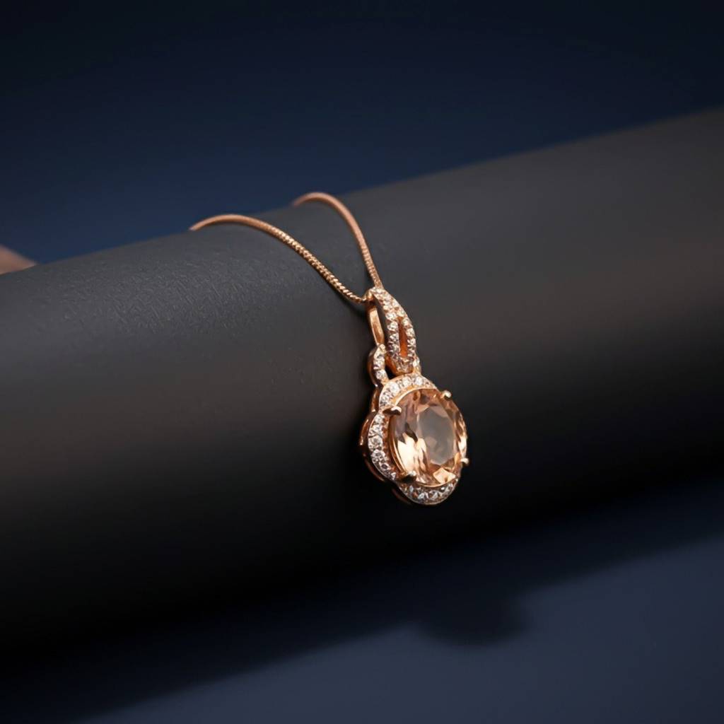 Silver Morganite Halo Drop Pendant : ZLP-1179R