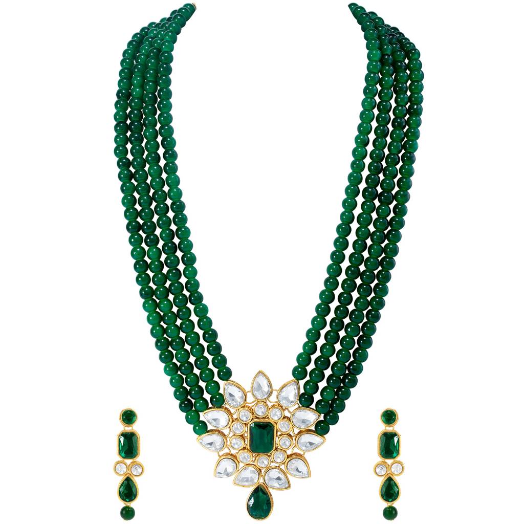 Peora Ethnic Crystal Studded Faux Pearl Long Necklace With Earrings Set Traditional Wedding Jewellery For Women &  : PF24N50GG