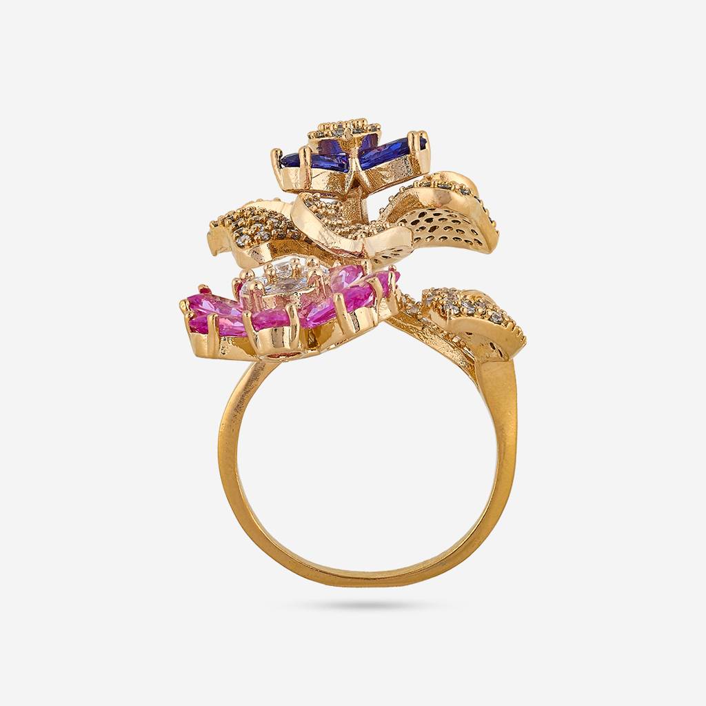 Pink-Sapphire Gold - Plated Party Wear Zircon Finger Ring - 460779 : 460779