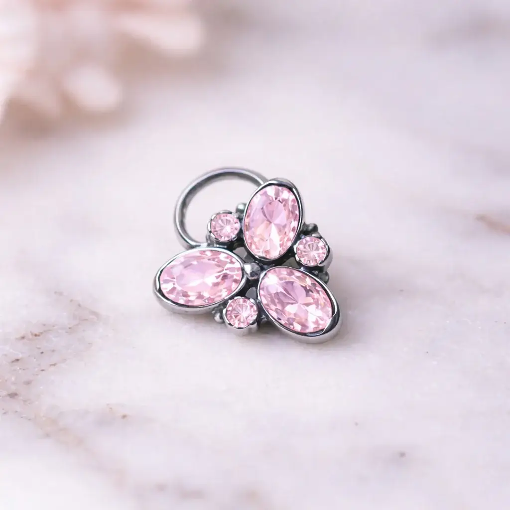 Pink Trio Gemstone Nose Pin - Sterling Silver : NP-00006_925_OX_PCZ
