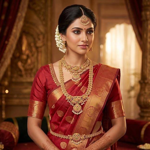 Traditional Gold Plated Bridal Jewellery Necklace Set For Women : PF109BR01RPG