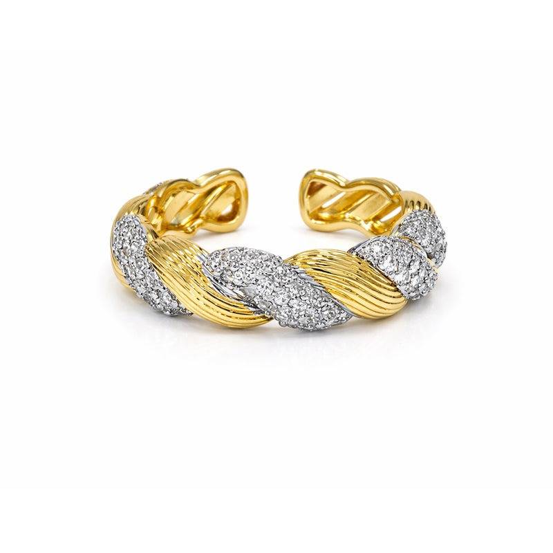 Dual Tone Twisted Chain Crystal Adjustable Finger Ring For Women : CAD-004-2TNRING